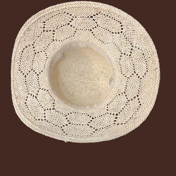 H&M | Women’s Neutral Beige Polka Dot Ribbon Tan Floppy Sun Straw Hat Visor Up - Picture 2 of 4